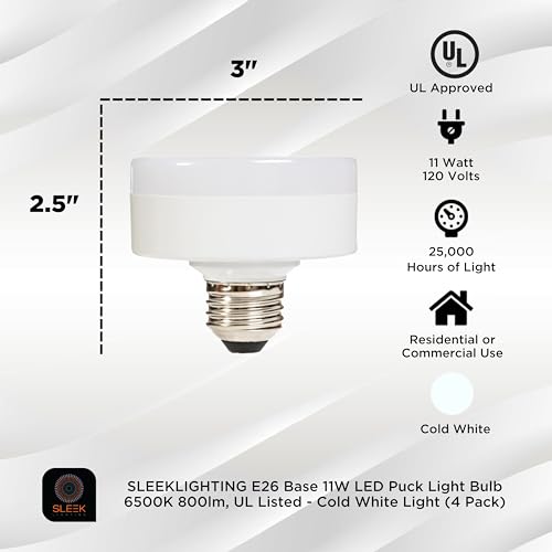 E26 Base 11W LED Puck Light Bulb 6000K Super White - color: 6000k