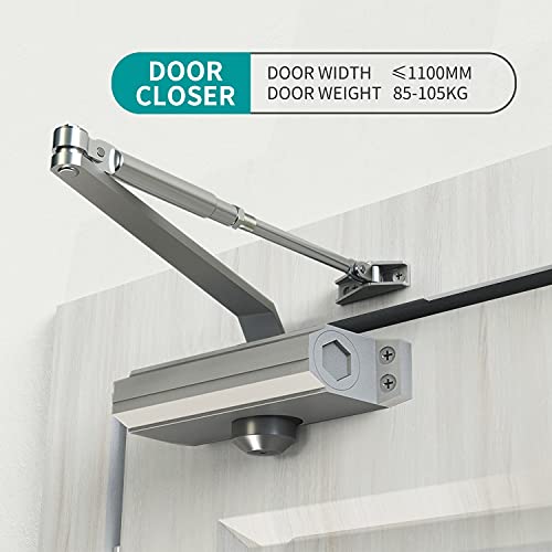 Automatic Door Closer Heavy Duty Fire Prevention Spring Hydraulic Aluminum Alloy Surface Mounted Residential Commercial Grade Door Closer Adjustable Speed Door Weights 187-231 Lbs Size3-Silver - color: Silver, size: Size3 Model 1883-Door Weight 187-231 Lb
