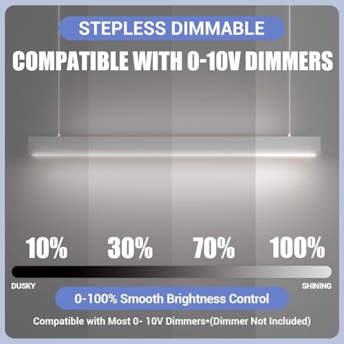 Silver 4FT 1Pack LED Linear Lights 50/45/40/35/30W Up and Down Light, 3000K/4000K/5000K 4 Feet Commercial Linkable Shop Lighting for Office Garage Shop Dining Room bar,0-10V Dimmable - color: Silver, size: 4FT1P