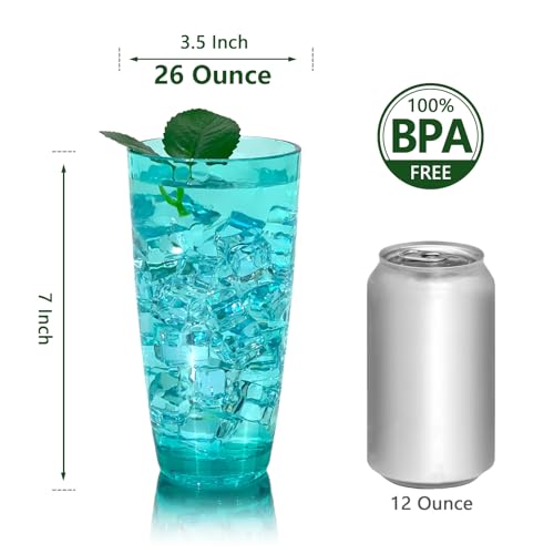 26-Ounce Plastic Tumblers (Set of 6), Reusable Plastic Mugs, BPA-Free Acrylic to Drink Mugs, Shatter Resistant, Textured Interior, Dishwasher Safe (Cyan, 26 Ounce) - color: Cyan, size: 26 Ounce