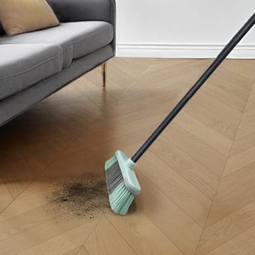 Indoor Broom Soft Bristle Brooms - Brooms for Sweeping Indoor Pet Hair, House Broom for Cleaning Hardwood, Tile, and Decking Surfaces Across.(Green)