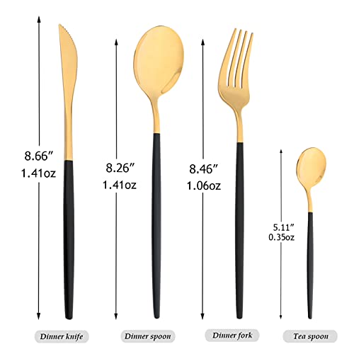 Mirror Cutlery Serving Set, 24-piece 18/0 Stainless Steel Silverware With Black Handle Simple & Modern Tableware For Home Party Restaurant Christmas Dinner, Service For 6 (Black Gold) - color: Black/Gold