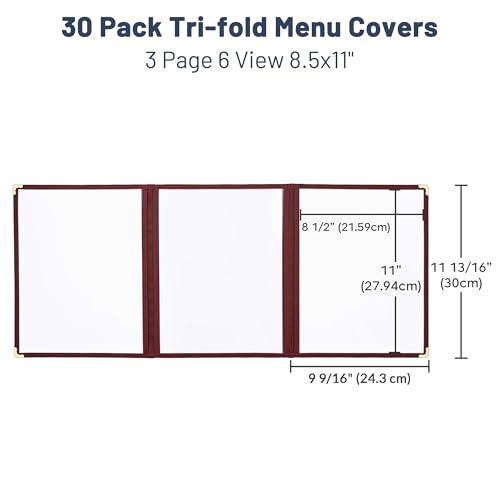WeChef 30 Pack Restaurant Menu Covers 8.5" x 11" Triple Fold 3 Pages 6 - size: 8.5" x 11" - Trifold - 6 Views
