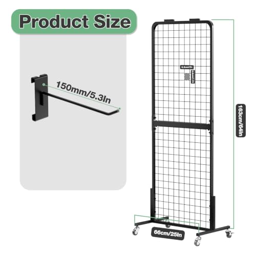 Grid Wall Panels Display Stand - Metal Shelving with 30 Hooks for Vendor Events Art Panels Heavy Duty Floor Standing Movable Detachable Retail Display Stand Wire Grid Tower for Easy Transport(2pcs) - size: 2pcs