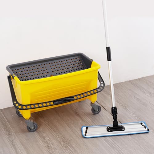 Matthew Cleaning Microfiber Finish Bucket with Sieve,Press Wring Mop Bucket for Microfiber Flat Mops, Mop Bucket with Non-Marking Casters Wheels,44" Yellow - color: 44 Quarts Bucket(yellow)