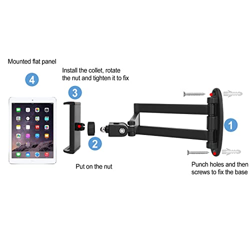 Tablet Wall Mount with Adjustable Long Arm Hinge 360° Swivel Bracket for 4.7 to 12.9 inch Tablet or Phone(Black)