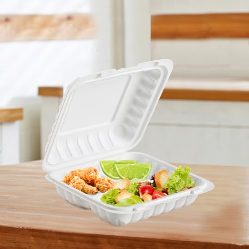 7.8" 30oz 3 Compartment Food Containers - Shrink Wrap Ready to Use - size: 7.8 inch 30 oz