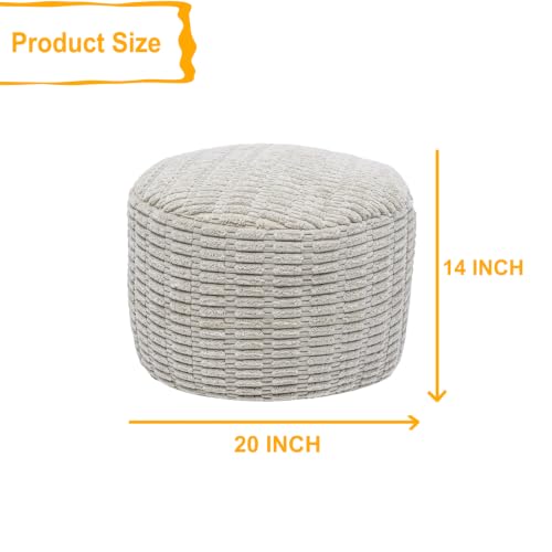 Asuprui Round Ottoman Pouf Foot Stool, Light Gray, 20x14In,Couch Foot Rest - color: Ash Grey, size: 20"D x 20"W x 14"H