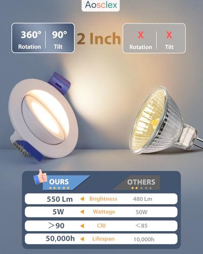 Aosclex 4 Pack 2 ''LED Gimbal Eyeball Recessed Light, 5CCT Dimmable White - color: White-2inch, size: 4 Pack