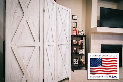 Premium Home 4-Panel Room Divider, Rustic White Barn Door X-Pattern Screen - color: Rustic White - X Pattern - 4 Panel