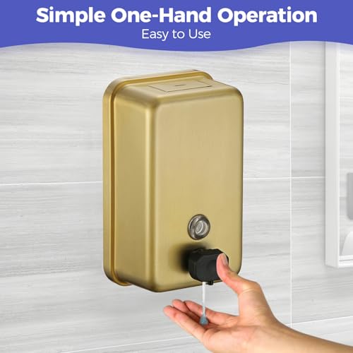 Stardrix Brushed Gold Stainless Steel Vertical 1100ml/37oz Capacity Commercial-Grade Soap Dispenser, Wall-Mounted Bathroom Hand Soap Dispenser with Corrosion-Proof Lining and Anti-Leak Pump - color: Vertical Gold