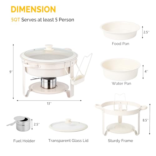 ROVSUN 6QT Chafing Dishes for Buffet 4 Pack, Maifanite-Coated Chafing Dish Buffet Set with Lid Holder for Party Wedding (8, White) - color: White