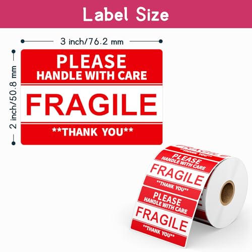 3 x 2 inch Fragile Stickers for Shipping and Moving (12 Rolls, 6000 Labels) - size: 3" x 2"