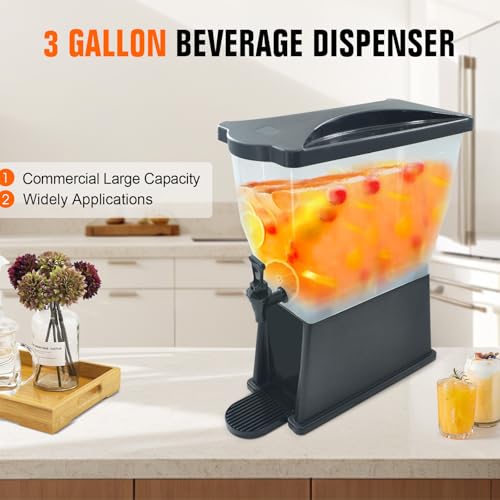 Hakka 3 Gallon Drink Dispenser, Commercial Beverage Dispenser for Parties 11L Tank with Stand and Spigot Catering Supplies for Cold Water Tea Milk - size: 3 Gallon