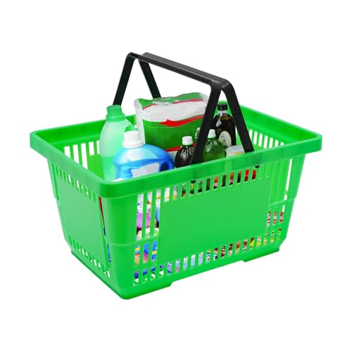 12PCS Green Plastic Shopping Baskets with Handles, Portable Retail Baskets Grocery Basket 18L Hand Shopping Basket Set for Stores, Supermarket, Retail, Groceries Carrying - color: Green