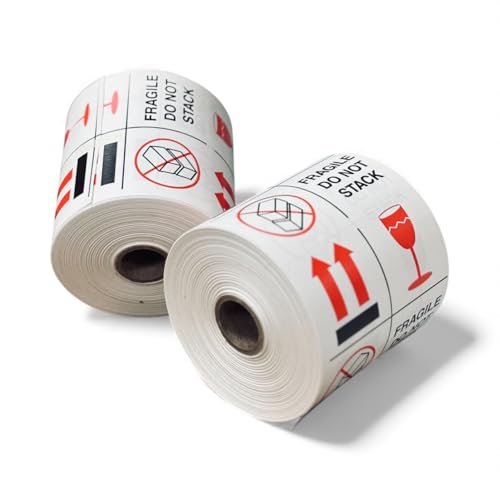 Labels and More 4" x 4" Fragile/Do Not Stack Labels Special Handling Shipping Stickers (White, Red & Black) 1 Roll of 500 Self-Adhesive Labels