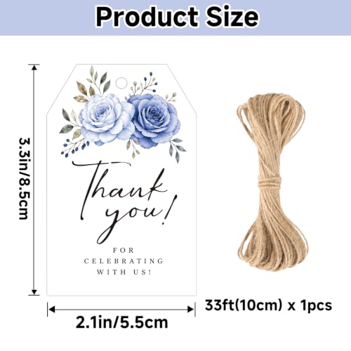 joycraft Thank You Gift Tags with String, 50Pcs Wedding Favors Tags - color: Dusty Blue Floral