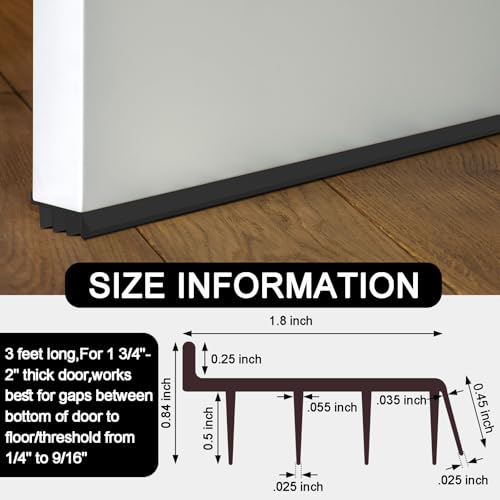 2 Pcs 3 Feet Exterior Door Sweep Vinyl Door Bottom Seal with Tape Drip Cap - color: Black, size: 3 Feet