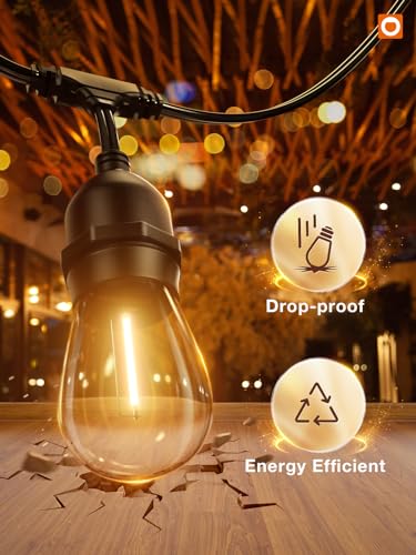 addlon LED Outdoor String Lights 24FT Edison Vintage Weatherproof ETL - color: Black, size: 24FT(8 Sockets)
