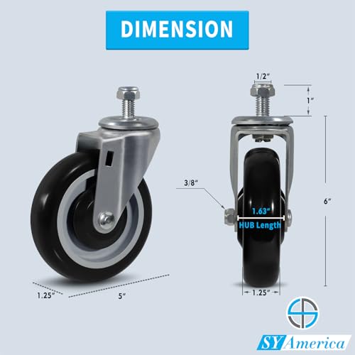 SY America 5" Shopping Cart Replacement Wheels,Stem Casters Swivel Casters Set of 4 Heavy Duty Castors,Load Capacity 1400 lbs (Black) - color: Black, size: 4 Swivel