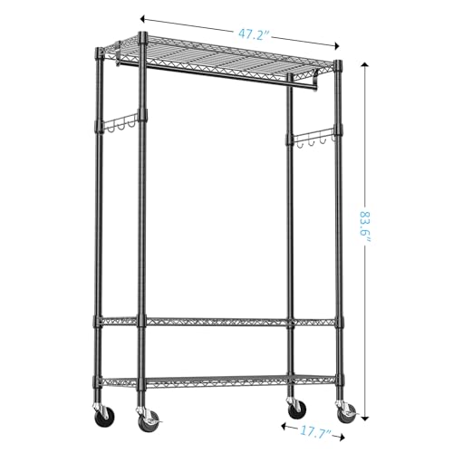 IZEUK Heavy Duty Rolling Garment Rack Wire Clothes Rack for Hanging Clothes (Black, Z2-17.7" D x 47.2" W x 83.6" H) - color: Black, size: Model Z2, 17.7"D x 47.2"W x 83.6"H
