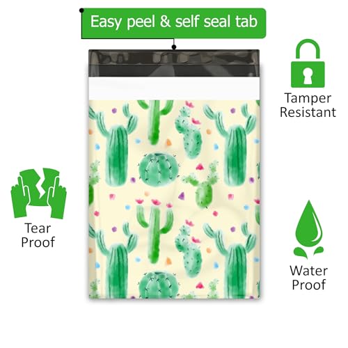 10x13 (100) Cactus Floral Designer Poly Mailers Waterproof Self Sealing Tear Resistant Polymailers Shipping Envelopes Premium Printed Bags For Small Businesses - color: Cactus, size: 10x13 inches