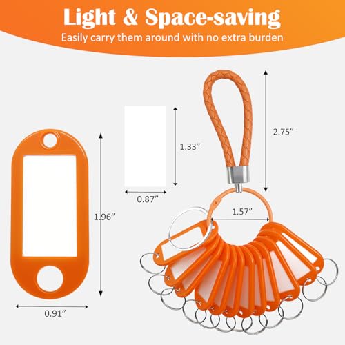 Key Tags 12 Pack Plastic Key Chain Tags with Labels for Organization - color: Orange