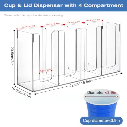 Coffee Cup Holder, Clear Cup and Lid Organizer Cup Dispenser for Countertop - color: Clear, size: 4 Compartment