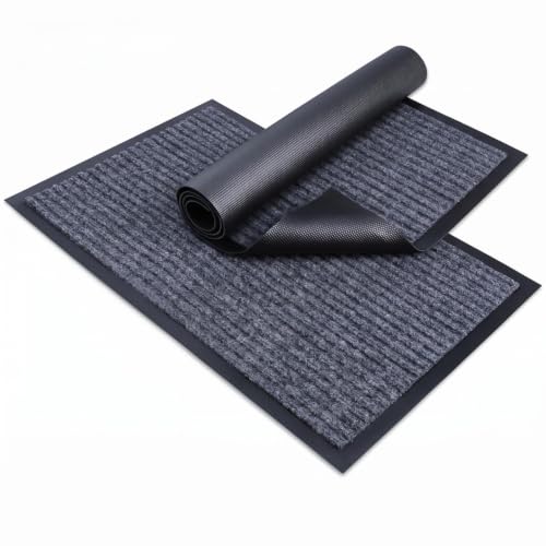 Commercial Floor Mat 2Pcs 3'x5' Grey Heavy Duty Rubber Entrance Rug - size: 3 x 5 feet - 2 Pack