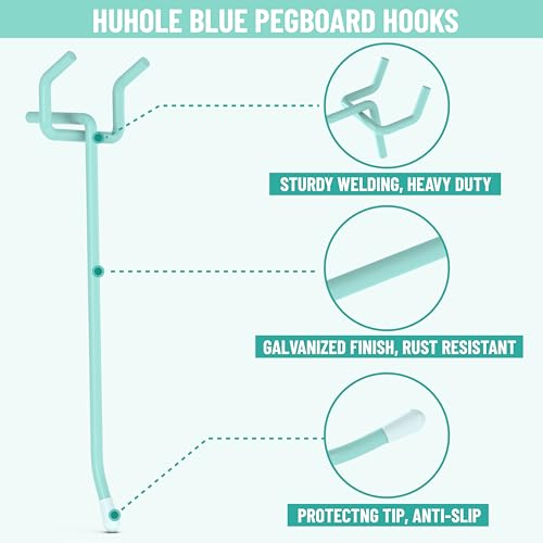 HUHOLE 50 Pack 2 Inch Blue Pegboard Hooks with Rubber Tips - color: Blue, size: 2 Inch