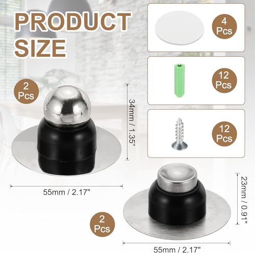 uxcell 2PCS 2.1" Magnetic Door Stoppers, Wall Floor Mounted Magnetic Door Catch Holder, Stainless Steel Door Stops for Bedroom, Bathroom, Kitchen, Office, Black - color: Black, size: 2.1"