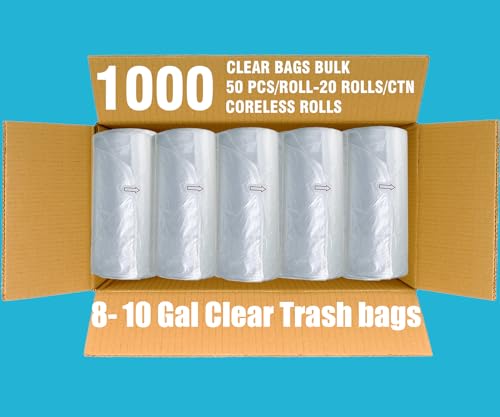 BEIDOU-PAC Trash Bags 8-10 Gallon, 1000 Count Bulk Value Pack, Clear Plastic Recycling Bags, Multi-purpose Garbage Bags Can Liners for Business Home Kitchen Commercial and Industrial - style: 8-10 Gallon |1000 Count(Value Pack)