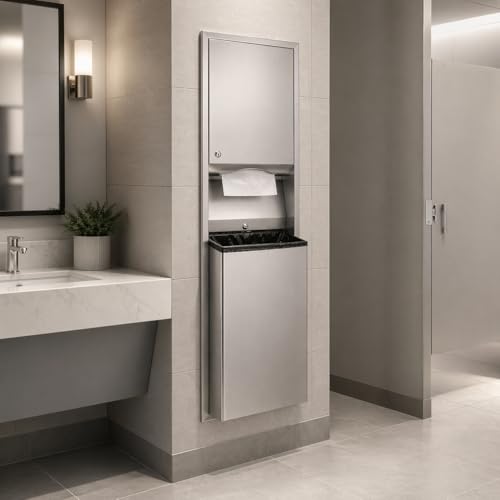 Commercial Recessed Paper Towel Dispenser with Waste Bin, 17W x 56H inches, 12 Gallon, Stainless Steel