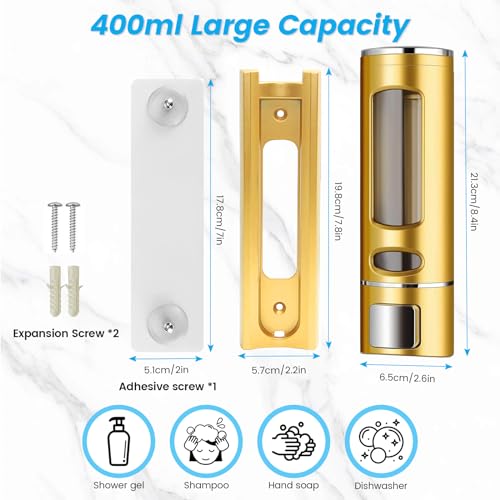 Foam Hand Soap Dispenser, 400ml Bathroom Shower Dispenser Gel Container Shower Pump Dispenser and Organizer for Bathroom Kitchen Hotel, Refillable Liquid Lotion Soap Dispenser Wall Mounted - color: Gold