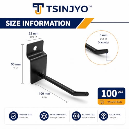 100Pcs Slatwall Hooks Bulk Set, Heavy Duty Slat Wall Hanging Hook and Hanger, Slatwall Pegboard Accessories for Retail Shop Display, Garage Organization (Black, 4 Inches/10 CM) - color: Black, size: 4 Inches/10 CM