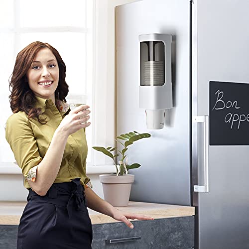 Cup Dispenser Wall Mounted Bathroom Cup Holder, 3oz-5oz Disposable Paper Cup Plastic Cup Dispenser, Water Cooler Dispenser Cup Holder with Paste Plate for Home Office Hospital Gym - color: White
