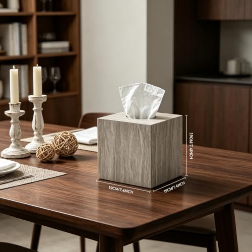 Natural Marble Square Tissue Box Holder Cover for Bathroom - color: Gray Wood Grain
