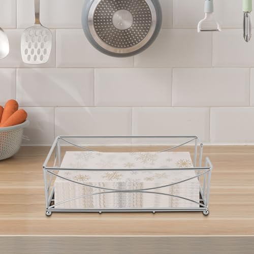 Livabber Guest Napkin Holder, Metal Bathroom Paper Hand Towel Storage Modern Napkin Tray Caddy for Countertop, Table Kitchen, Dinning Room (Chrome, Metal Base) - color: Chrome