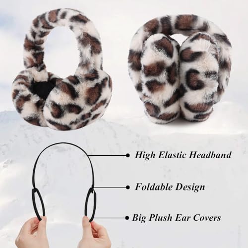 Peecabe Winter Women Earmuffs Faux Fur Unisex Ear muffs Foldable Ear Cover - color: Leopard White