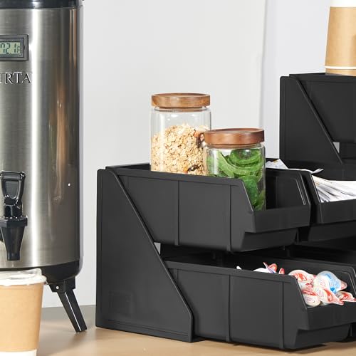 CURTA Black Self Serve Condiment Bin Stand Set, Removable Condiment Organizer with 2-Tier Stand and 4 Condiment Bins, 16" D x11.25 W x 9.5" H, Coffee Bar Beverage Station - size: 4 BINS