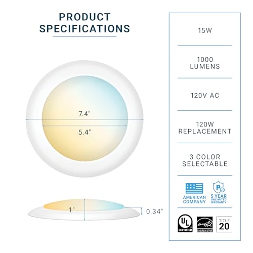 PARMIDA (24 Pack) 5/6 Inch Dimmable 3CCT LED Disk Lights, 15W Surface Mount Recessed Ceiling Disc Lighting, 3 Color Selectable 3000K/4000K/5000K, 1050lm, J-Box Or Recessed Can Installation, UL-Listed - color: 3CCT - 3000K/4000K/5000K, size: 24 Pack