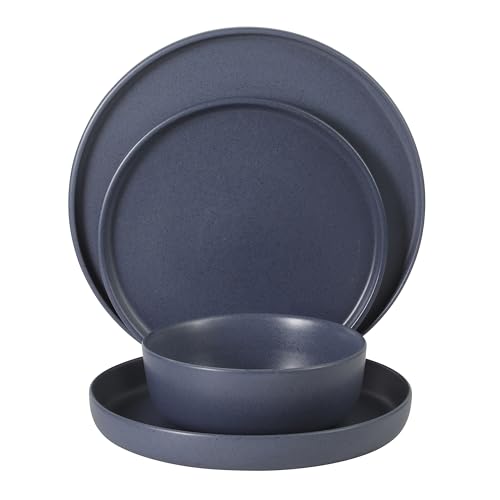 Gibson Elite Bayou Moon Plates and Bowls Sets, 16-Piece Blue Matte Stoneware Dinnerware Sets, Solid Color Reactive Glaze Dish Set - color: Matte Blue (Bayou Moon)