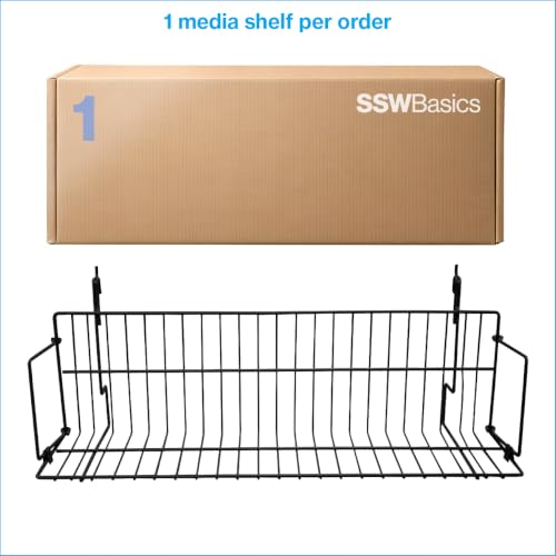 SSWBasics 24 x 6 x 6.5 in Black Media Grid Shelf for Slatwall & Wire Grid
