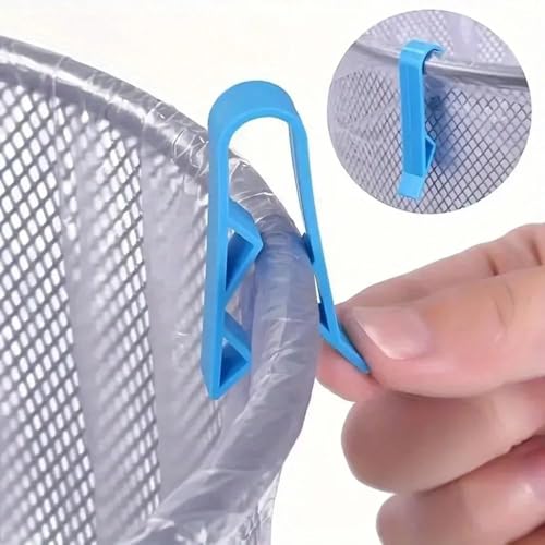 10Pcs Blue Plastic Kitchen Garbage Bin Clip, Set of Bag Clips Anti-Slip Fixation Clamp Trash, Recycling and Compost for Trash Cans and Garbage Bins Janitorial Sanitation Supplies