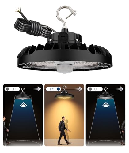 JCE UFO LED High Bay Light with Motion Sensor, 3CCT & Wattage Tunable 150W/200W/240W, 34800LM Commercial Warehouse Shop Lights, IP65 Waterproof, ETL (240W with PIR Sensor-2Packs) - size: 240W with PIR Sensor-2Packs