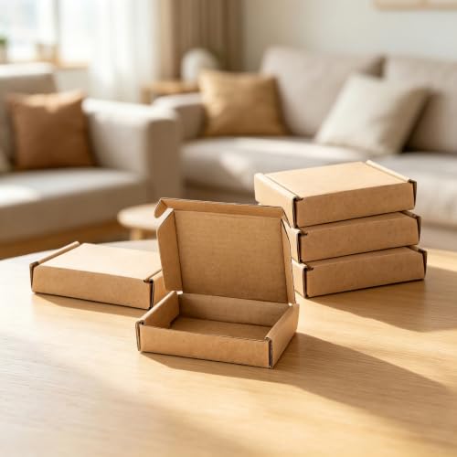 Ellbest 50pcs Small Kraft Cardboard Boxes, 3.34 x 2.56 x 0.67inches - size: 3.34 x 2.56 x 0.67 inches