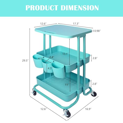 BEEY Metal Storage Baskets with Wheels, Metal Wire Market Basket Storage Organizer Cart Rolling Stackable Storage Bins for Kitchen,Pantry,Bedroom (Blue, 3 Tier-3700)
