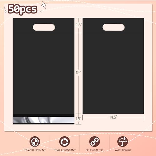 Black Poly Mailers with Handle, 14.5x19 Inch 50 Pcs - color: Black, size: 14.5x19 Inch 50 pcs