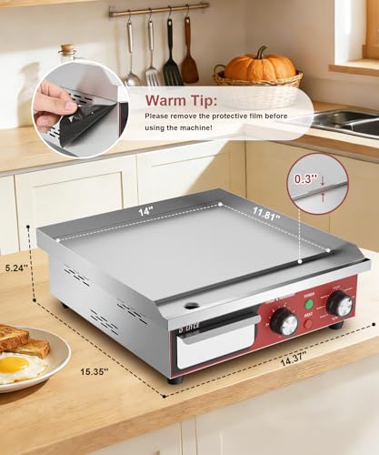 14"x11.8" Commercial Electric Griddle with 5 Minute Reminder Timer - size: 14"