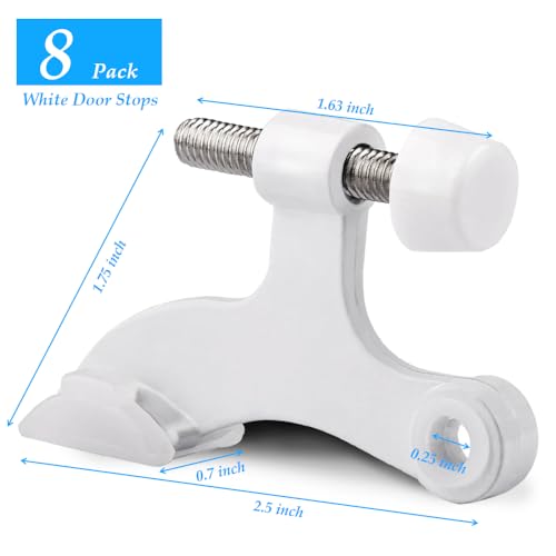 OBTANIM 8 Pack Hinge Pin Door Stopper Heavy Duty Metal Adjustable Door Stops with Rubber Bumper Tips (White) - color: White